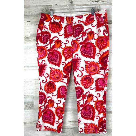 Kate Spade Womens 10 White Marti Palm Springs Coral Multi Slim Ankle Pants - Picture 1 of 8